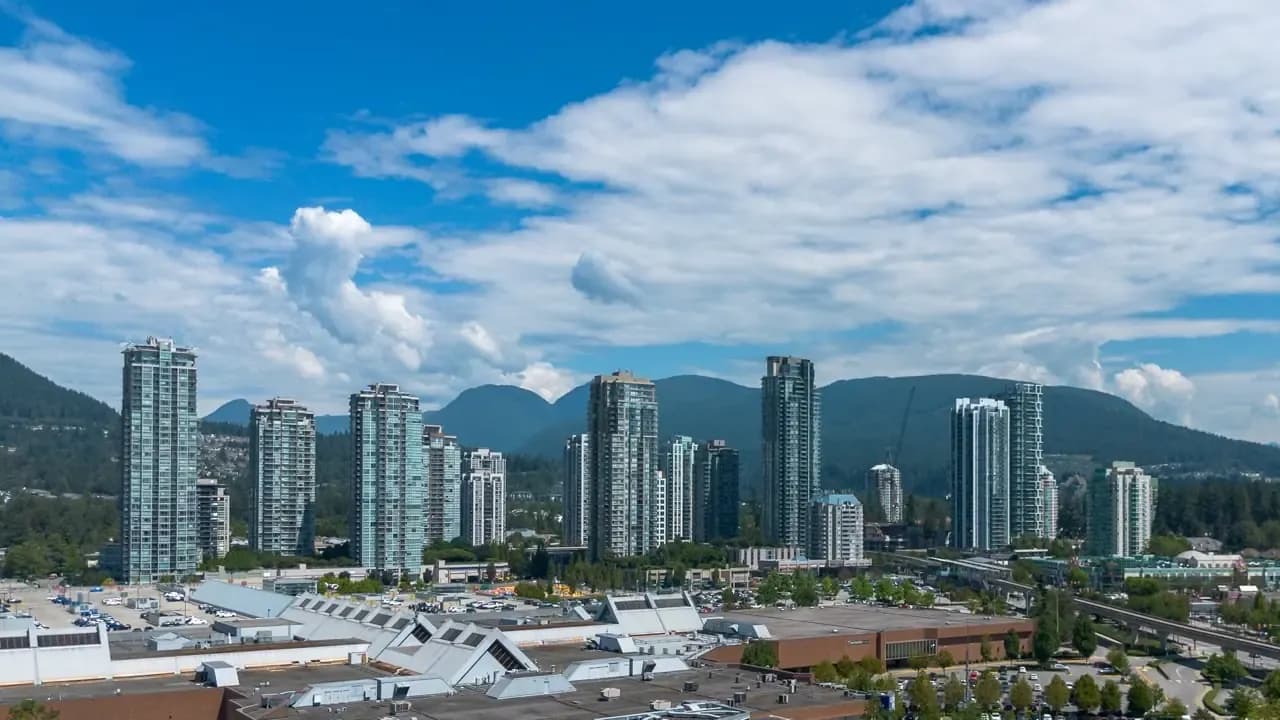 Rooftops and skyline of Coquitlam, British Columbia — the area RooFix serves