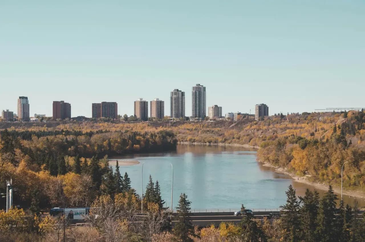 Rooftops and skyline of Edmonton, Alberta — the area RooFix serves