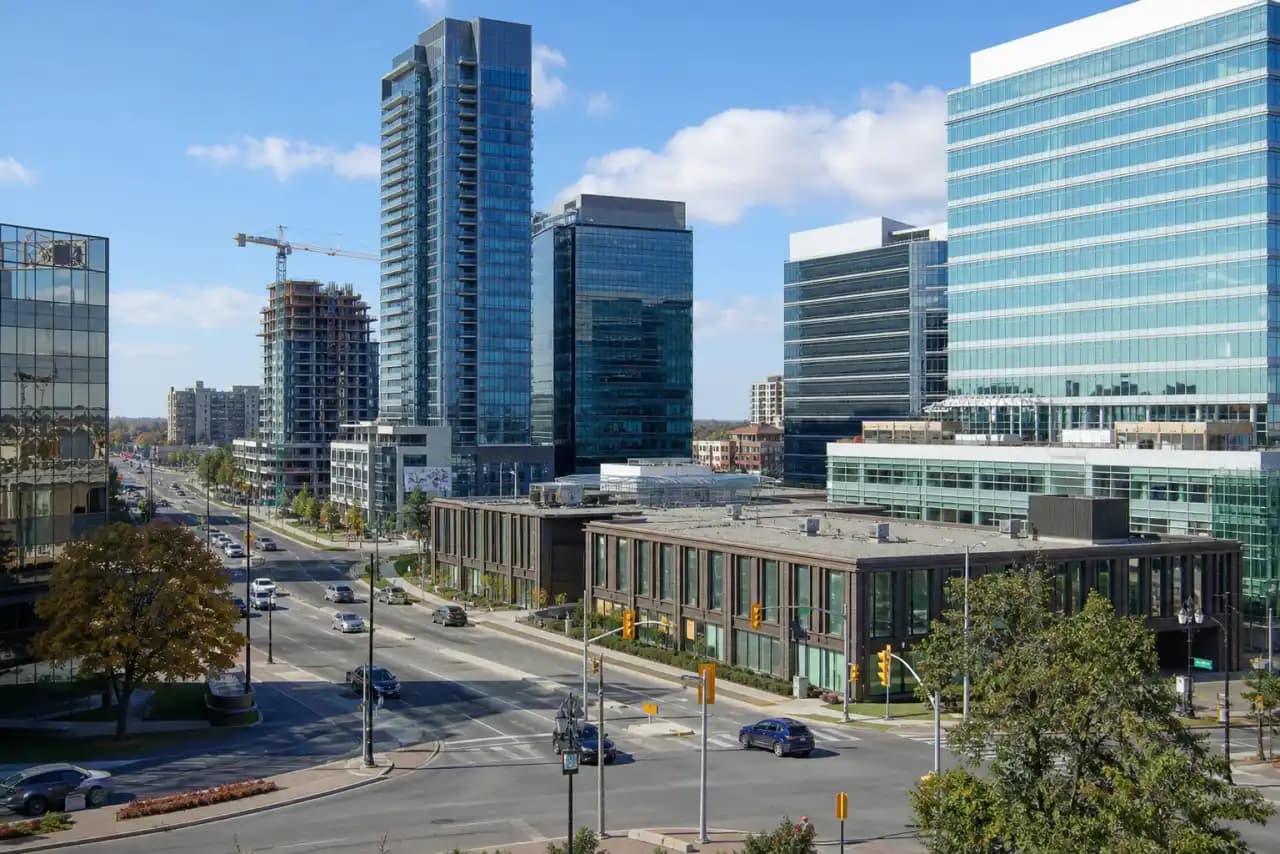 Rooftops and skyline of Markham, Ontario — the area RooFix serves