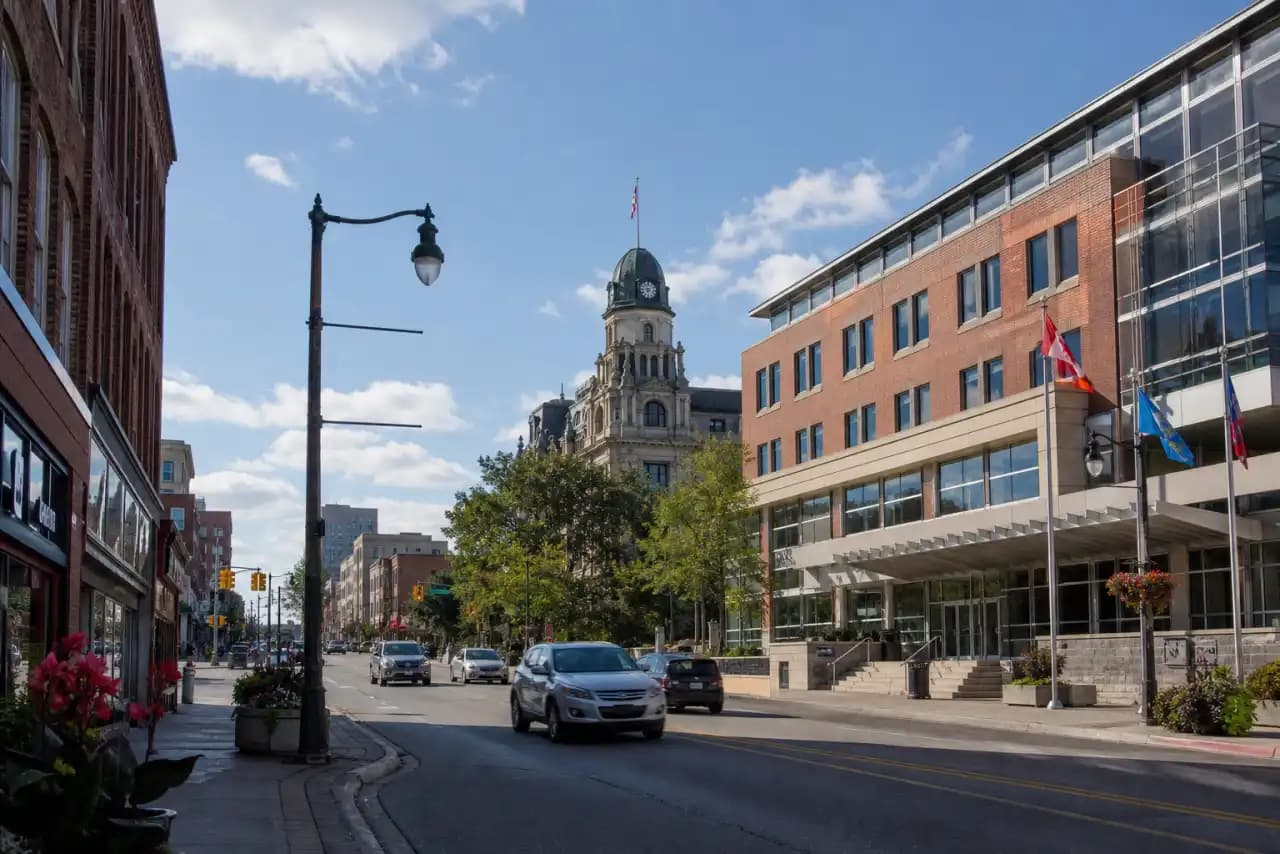 Rooftops and skyline of Oshawa, Ontario — the area RooFix serves