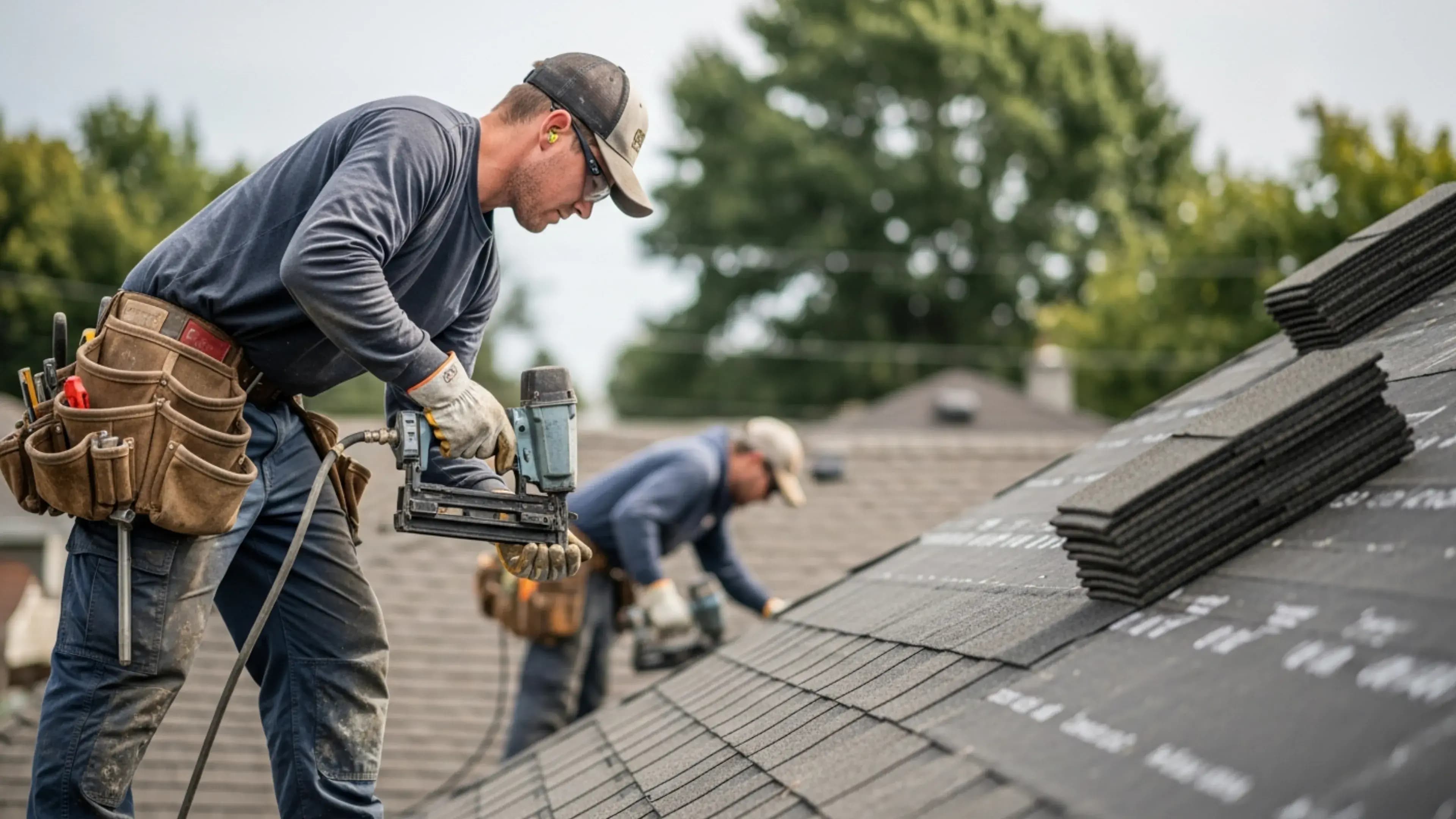 Roofer installing asphalt shingles on a Canadian home — RooFix roofing