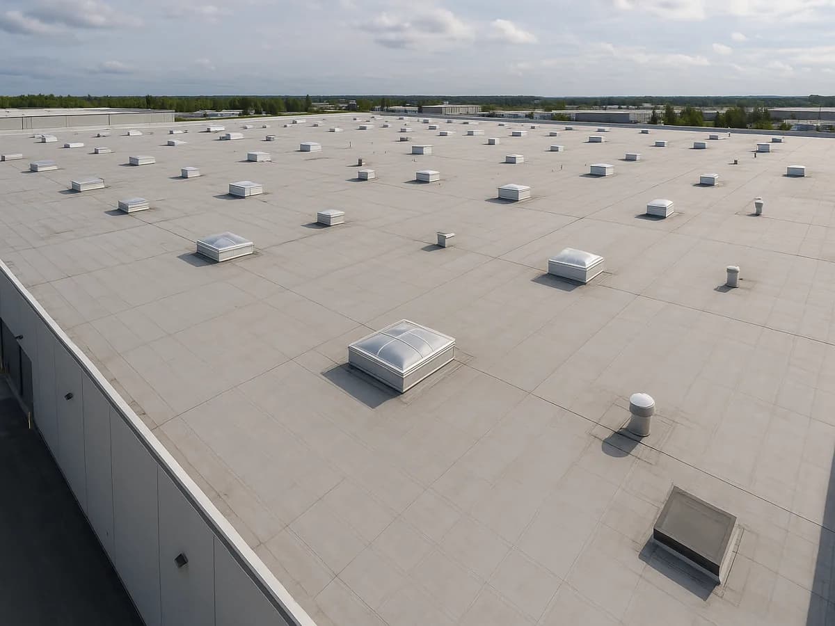 A industrial roofing building with a professionally installed roof in Canada