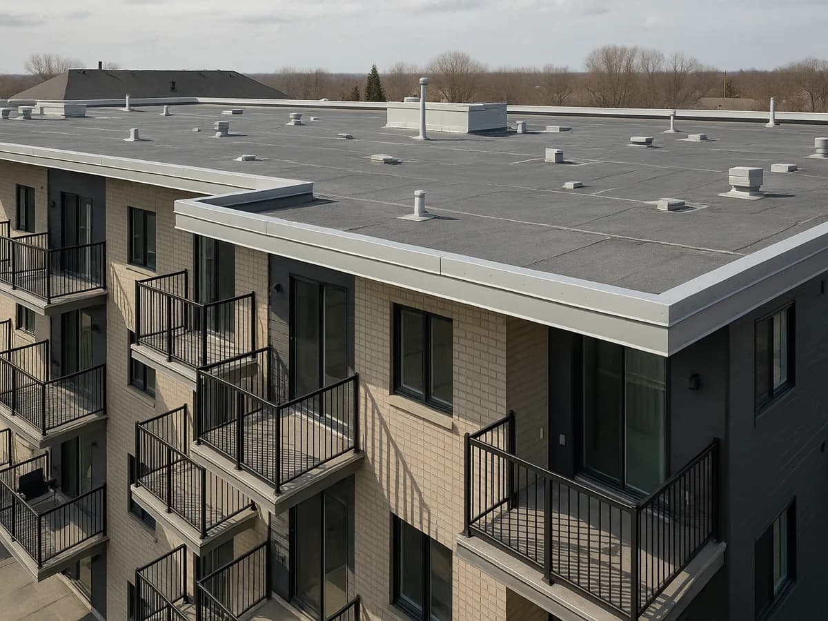 A multi-residential roofing building with a professionally installed roof in Canada