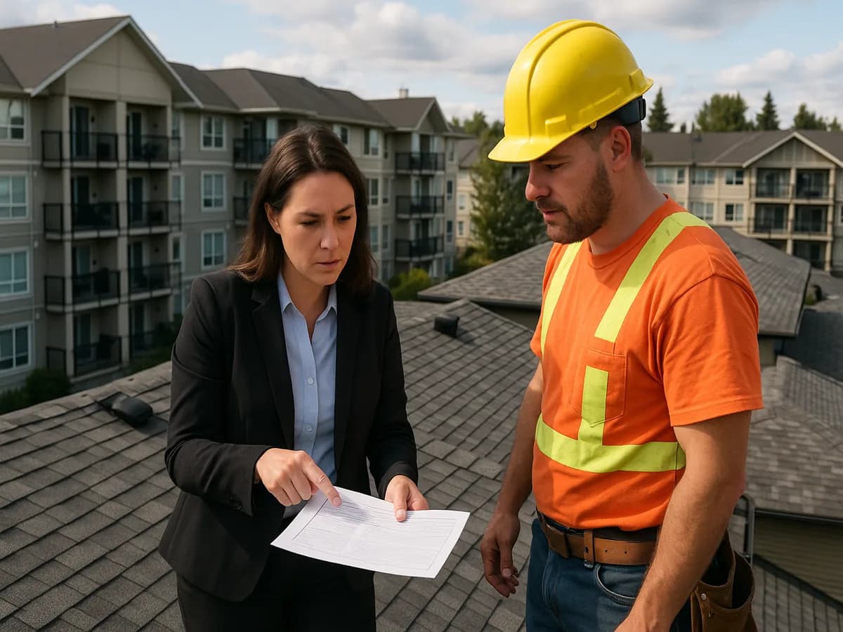 A property management roofing building with a professionally installed roof in Canada