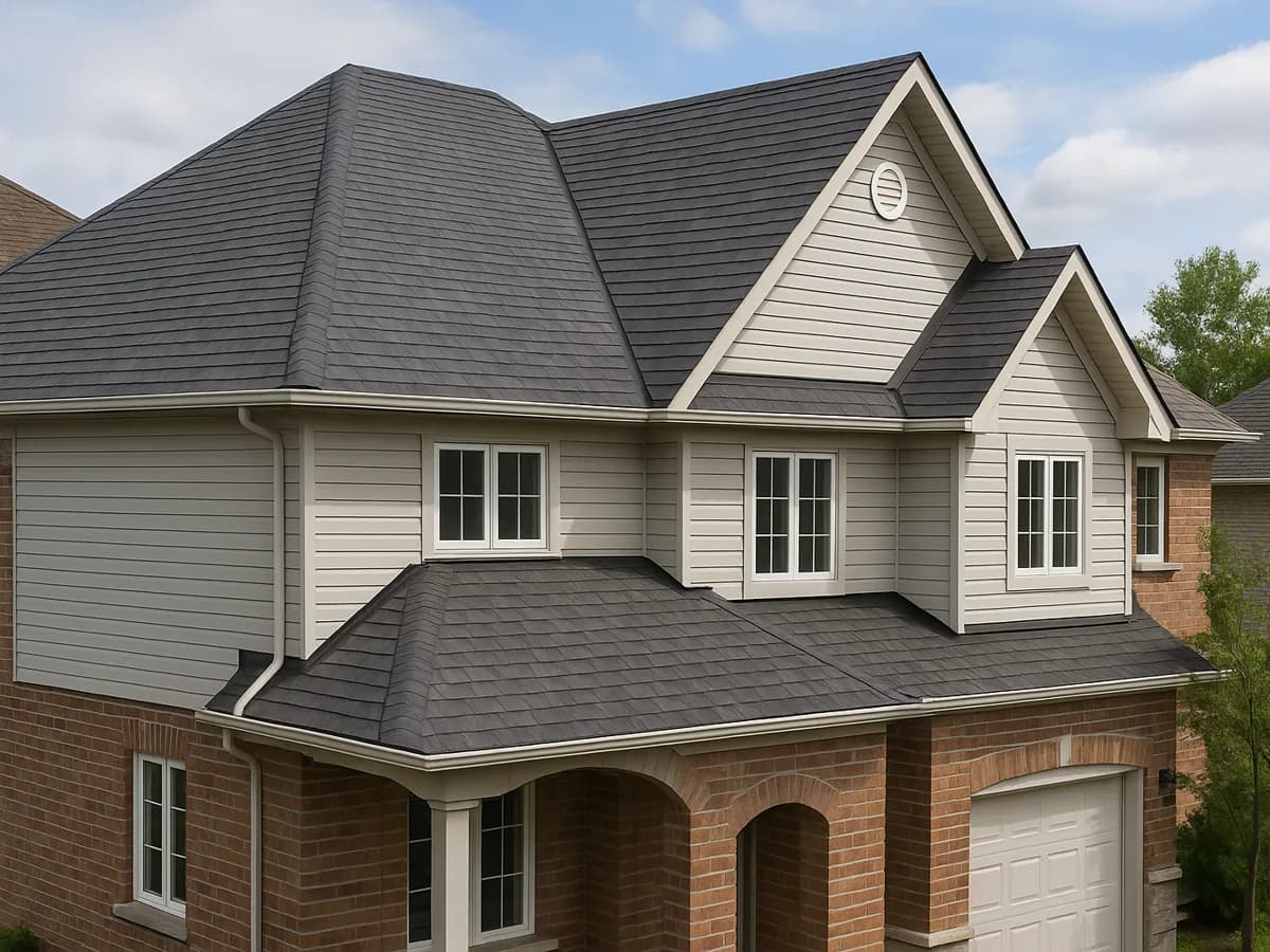 A residential roofing building with a professionally installed roof in Canada