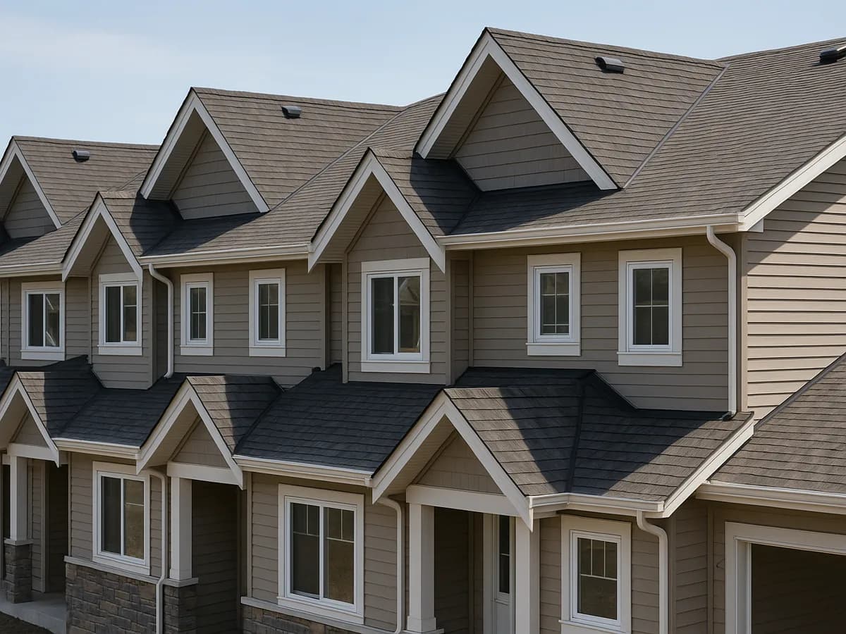 A strata & condo roofing building with a professionally installed roof in Canada