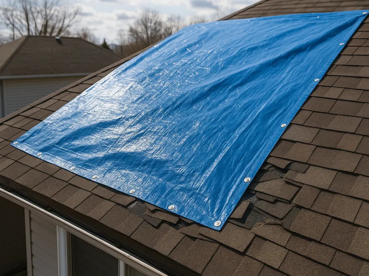 Emergency Roof Repair installed on a Canadian home, photographed close up
