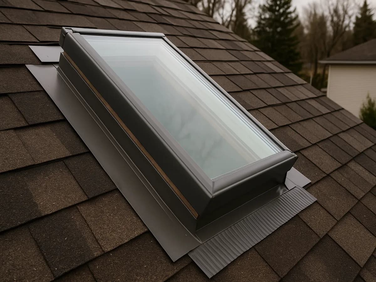 Skylight Installation installed on a Canadian home, photographed close up